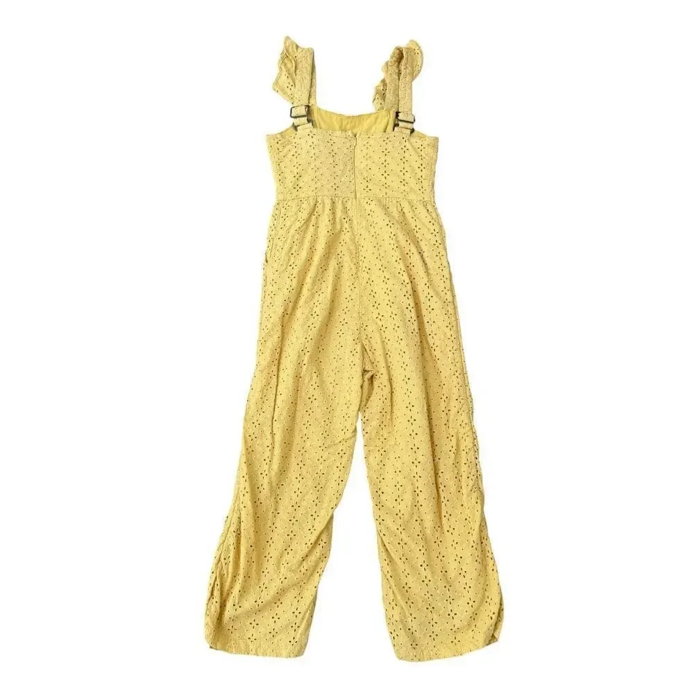 MinkPink My Friend Yellow Eyelet Flutter Sleeve Crop Jumpsuit Size XS - Picture 3 of 8